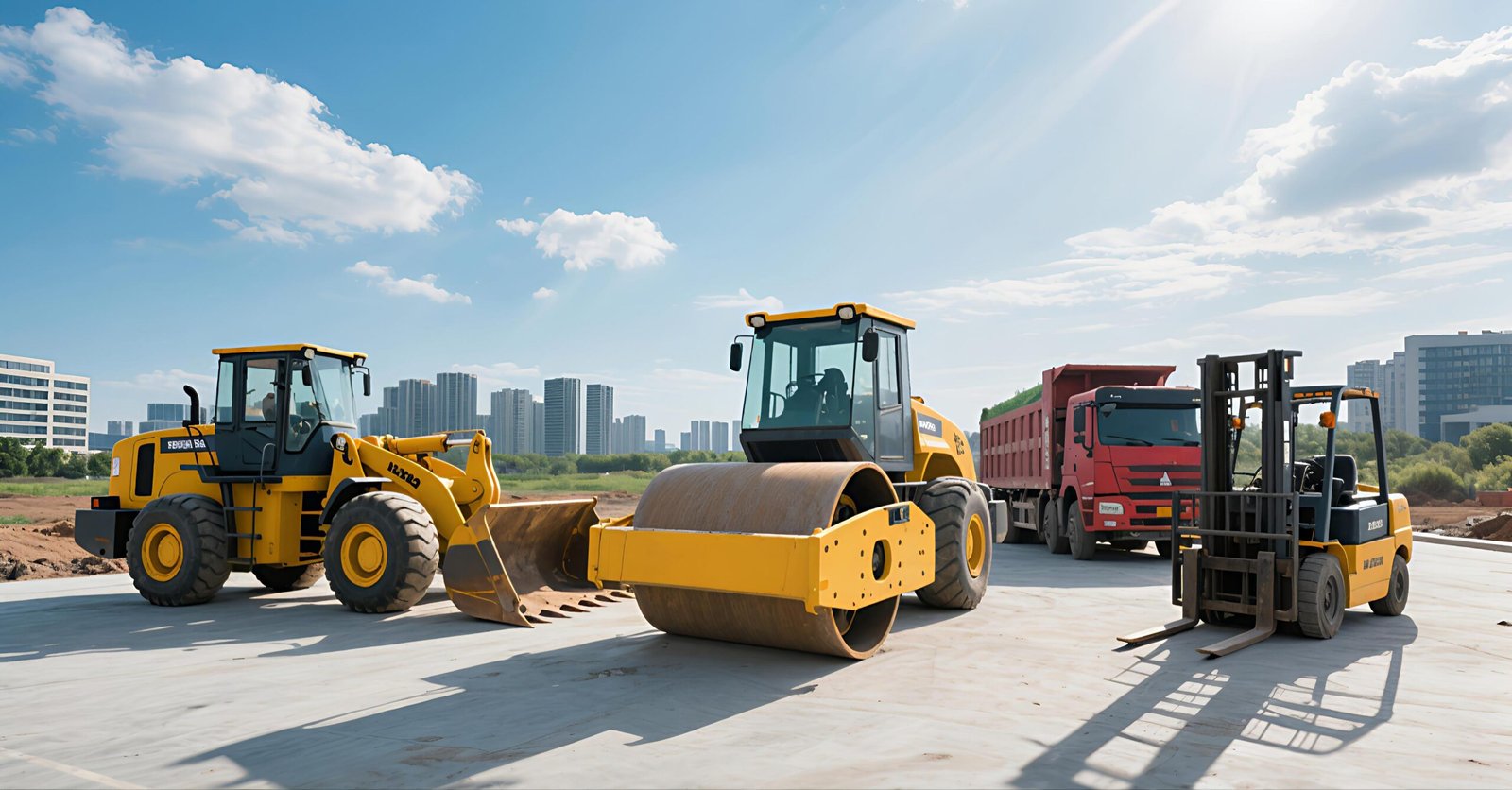 Chinese construction equipment — XCMG excavator lineup at factory yard